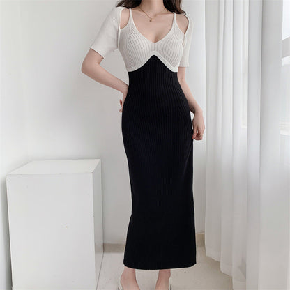 【Dress】話題沸騰中～透かし彫りロング丈タイトニットワンピース   W6980