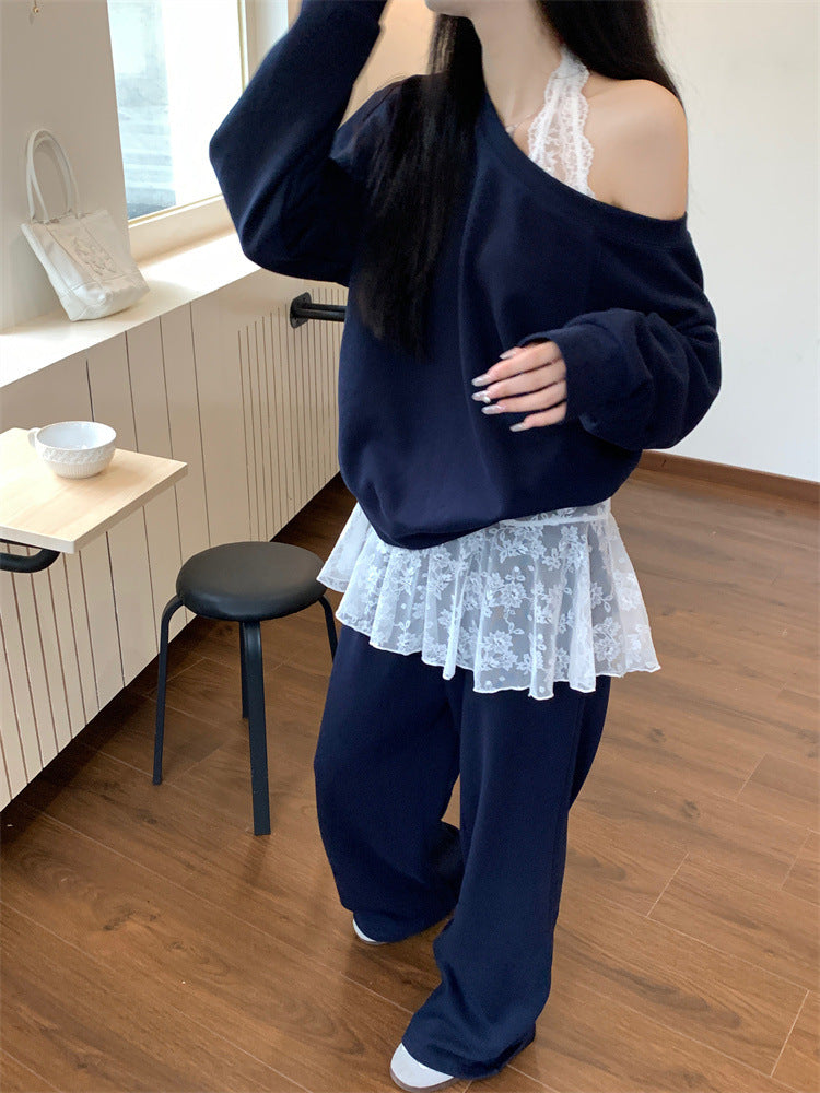 【Set】オフショルダースロープネックレース3点セット T01358