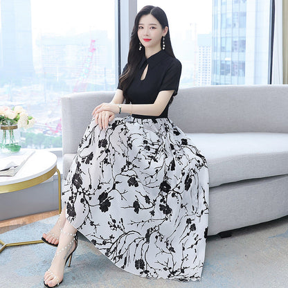 【Dress】超人気商品～オシャレ切替半袖ロング丈シャツワンピース体型カバー 　W-6658