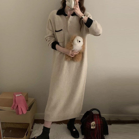 【Dress】配色ニットワンピース    W10013