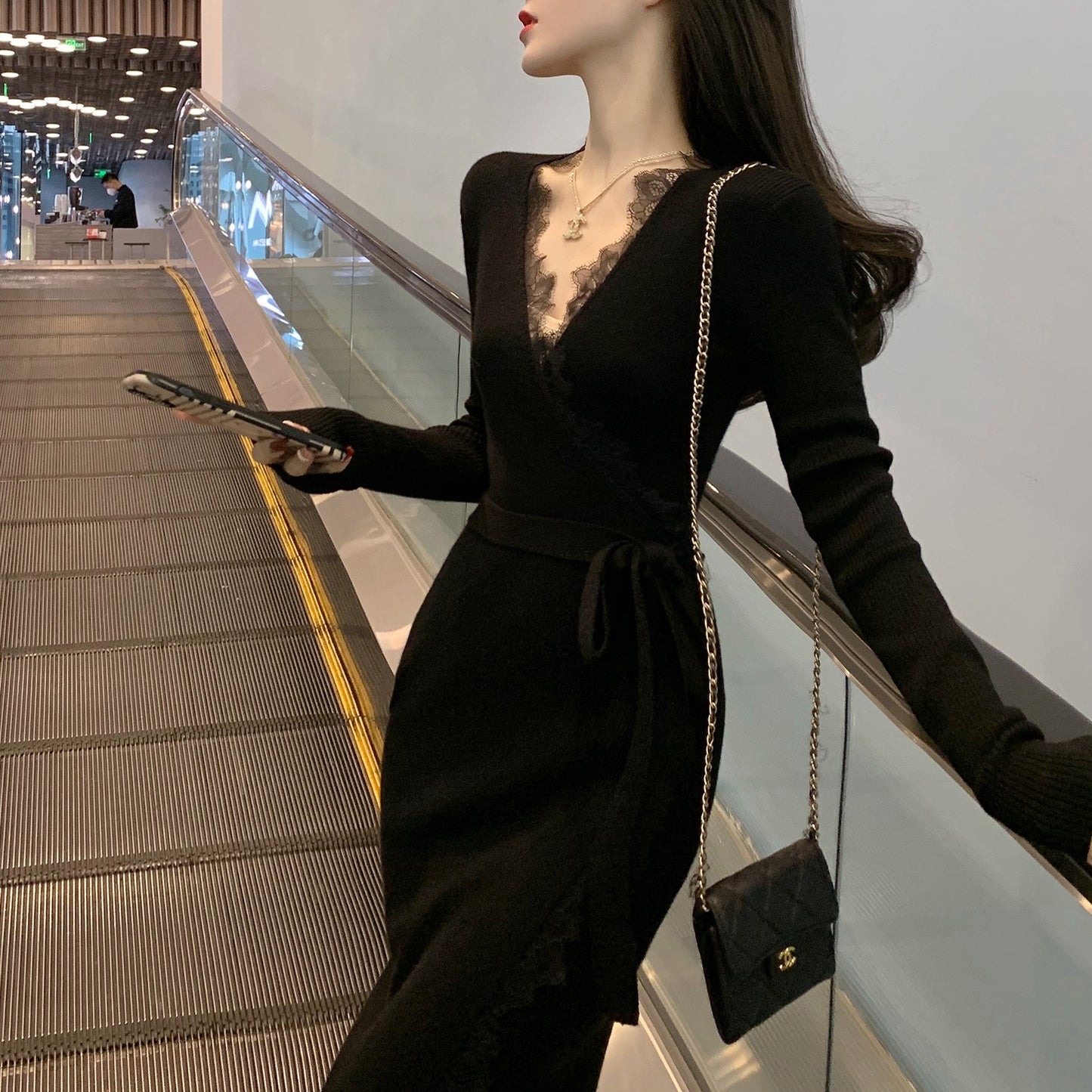 【Dress】レース切替ニットワンピース　Z7831