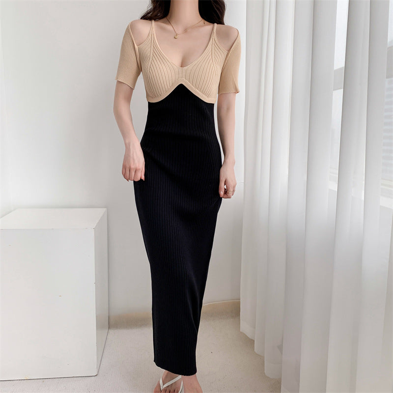 【Dress】話題沸騰中～透かし彫りロング丈タイトニットワンピース   W6980