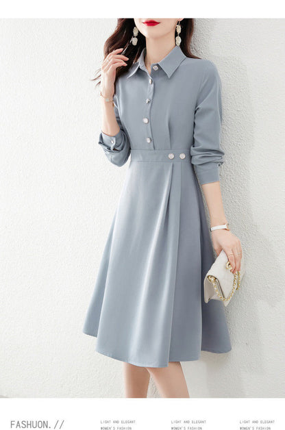 【Dress】新入荷ウエスト絞りシャツワンピース    W8627