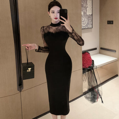 【Dress】レース切替ワンピース　Z7690