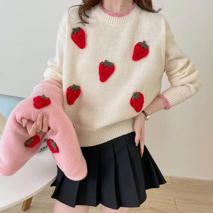 【Tops】立体🍓イチゴニットセーター　Z7714