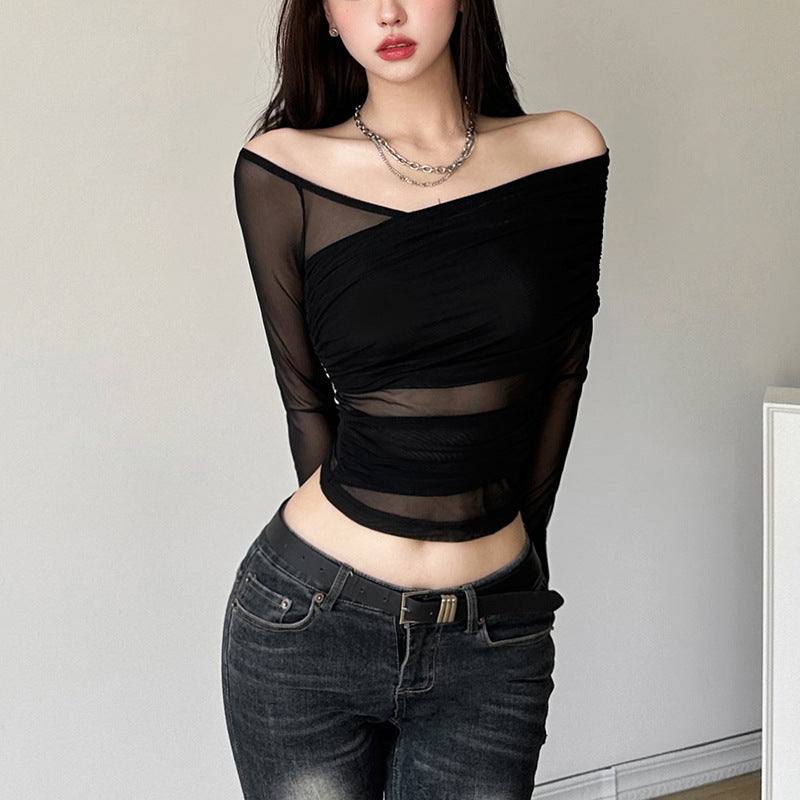 【Tops】セクシート透かし彫りTシャツ T01222