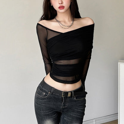 【Tops】セクシート透かし彫りTシャツ T01222