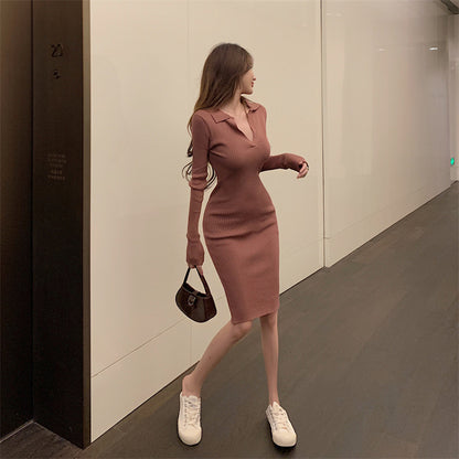 【Dress】ポロネックニットワンピース　Z8140