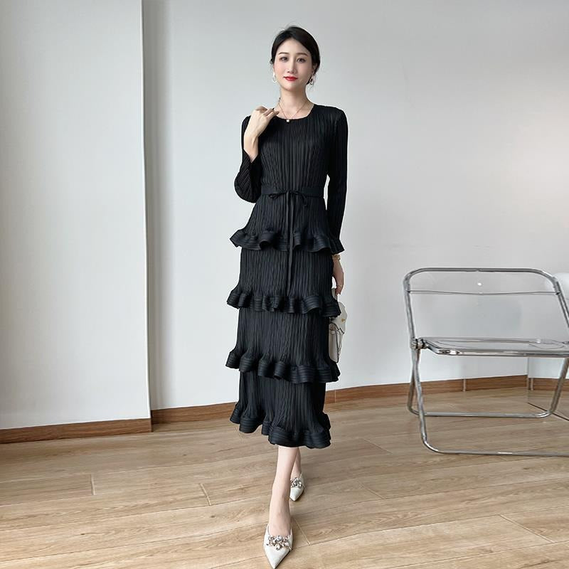 【Dress】気質フリル長袖ワンピース　Ｗ14107
