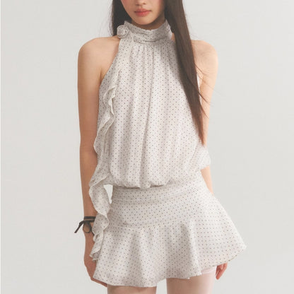 【Dress】ホルターネックドット柄ワンピース T01848