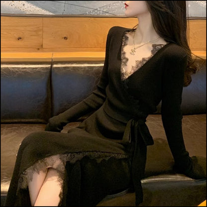 【Dress】レース切替ニットワンピース　Z7831