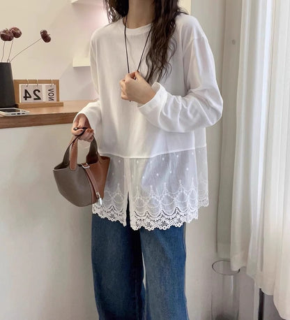 【Tops】レース切り替えTシャツ T01352