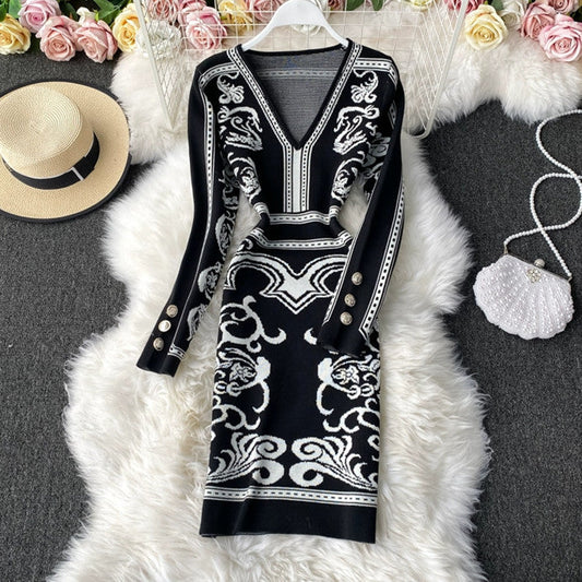 【Dress】Ｖネックタイトワンピース   W9224