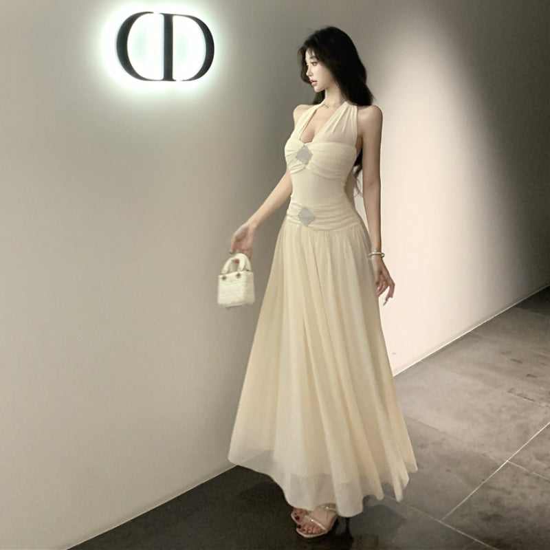 【Dress】セクシーバックレスプリーツウエストドレス T01412