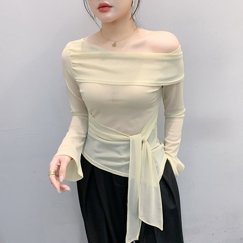 【Tops】オフショルダーTシャツ T01666