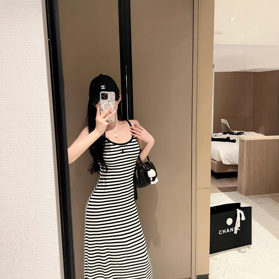【Dress】サスペンダーアイスシルクニットドレス T01532