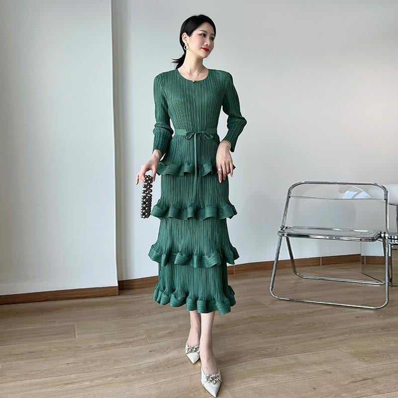 【Dress】気質フリル長袖ワンピース　Ｗ14107