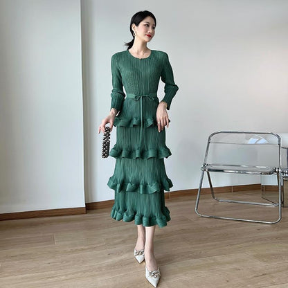 【Dress】気質フリル長袖ワンピース　Ｗ14107