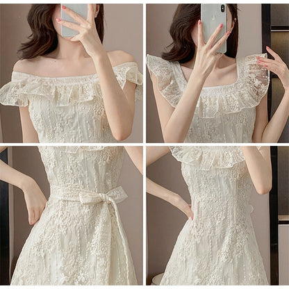 【Dress】レース刺繍のフリルドレス T01608