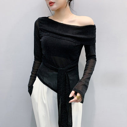 【Tops】オフショルダーTシャツ T01666