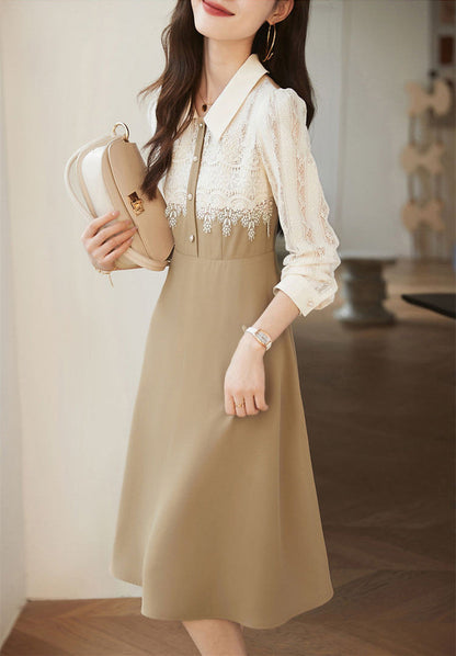 【Dress】レース切替ワンピース　W8282
