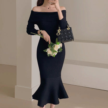 【Dress】オフショルダーマーメイドワンピース　W8194