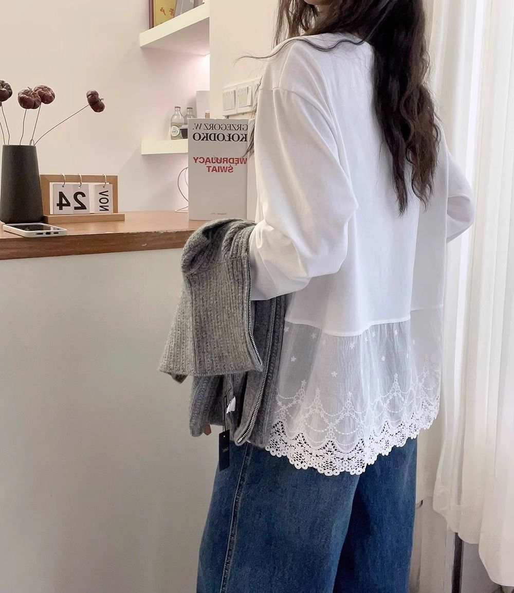 【Tops】レース切り替えTシャツ T01352