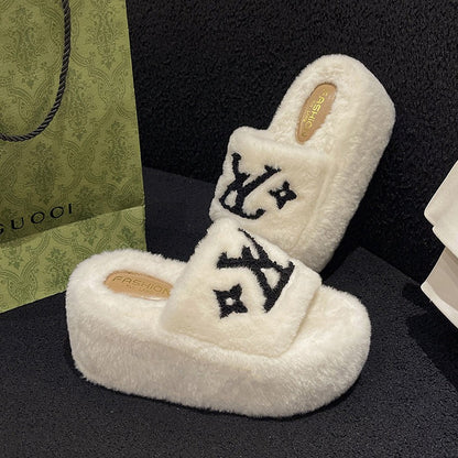 【Shoes】厚底ファースリッパ    W14429