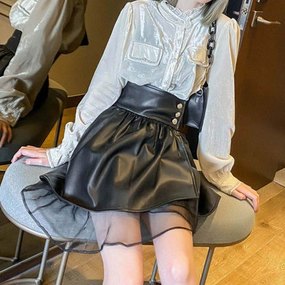 【Bottoms】切り替えデザインPUスカート　Ｗ14405