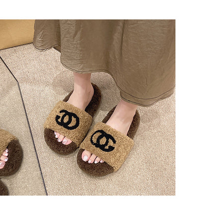 【Shoes】配色ファースリッパ　W13366
