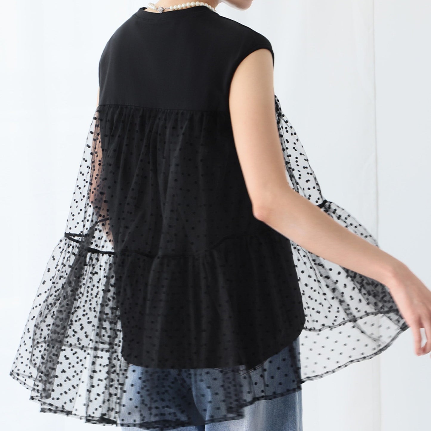 【Tops】スプライスメッシュTシャツ T01672
