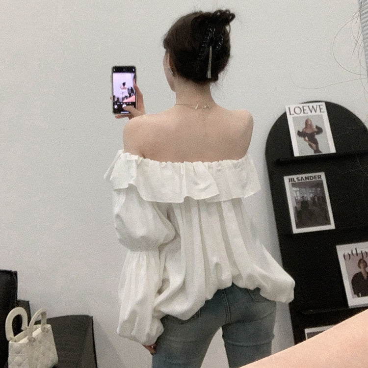 【Tops】オフショルダーフリルシャツ T01850