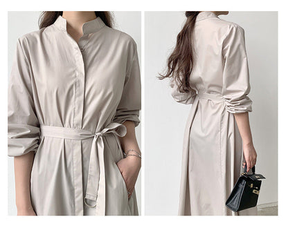 【Dress】高級感～フェミニン春秋ロング丈シャツワンピース    W7659
