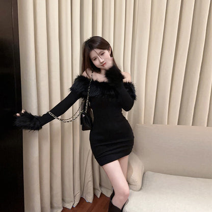 【Dress】肩見せファーワンピース　Z7693