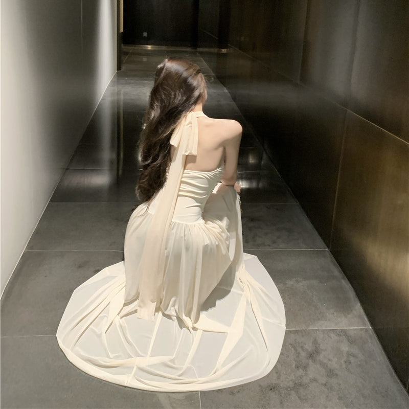 【Dress】セクシーバックレスプリーツウエストドレス T01412