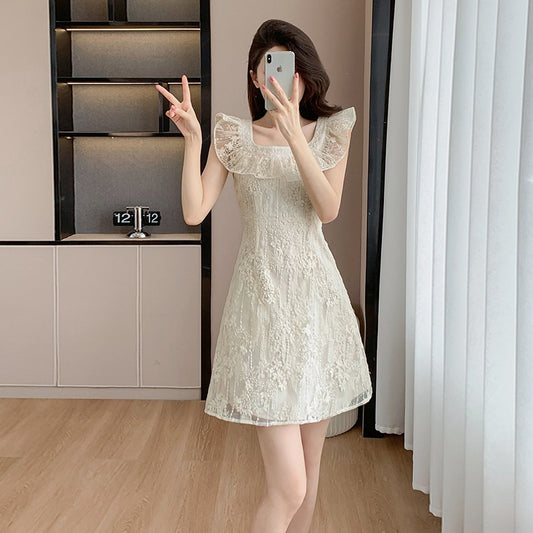 【Dress】レース刺繍のフリルドレス T01608
