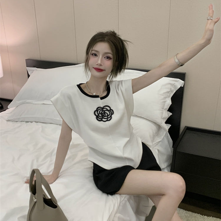 【Tops】不規則ネックラインTシャツ T01461