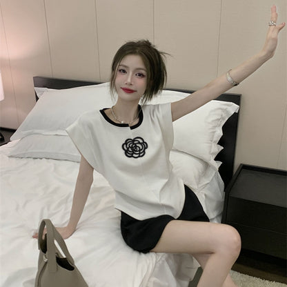 【Tops】不規則ネックラインTシャツ T01461