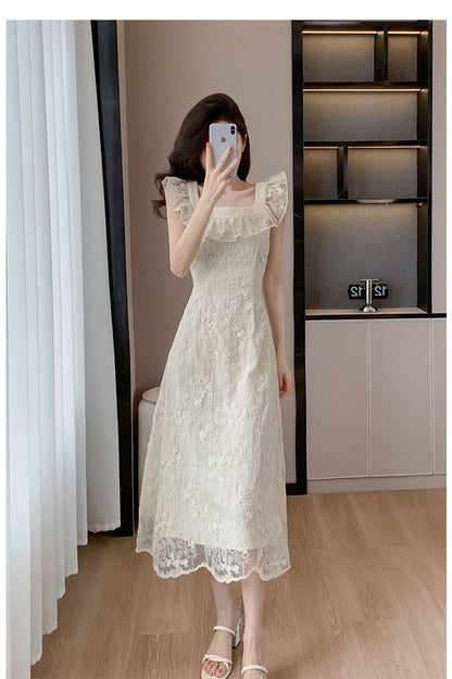 【Dress】レース刺繍のフリルドレス T01608