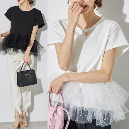 【Tops】スプライスメッシュTシャツ T01671