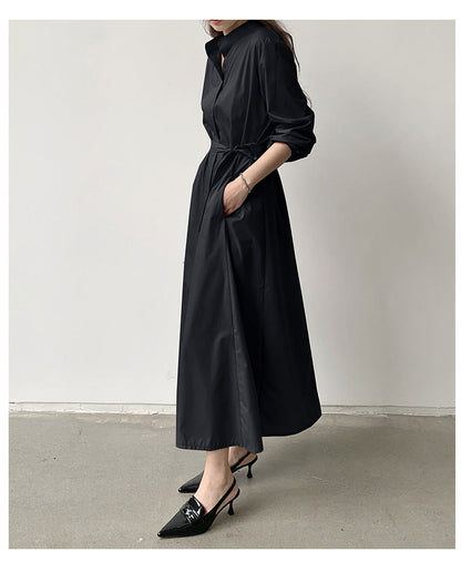 【Dress】高級感～フェミニン春秋ロング丈シャツワンピース    W7659