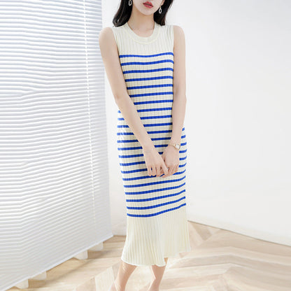 【Dress】絶対欲しい～夏ボーダー柄ノースリーブニットワンピース　W6835