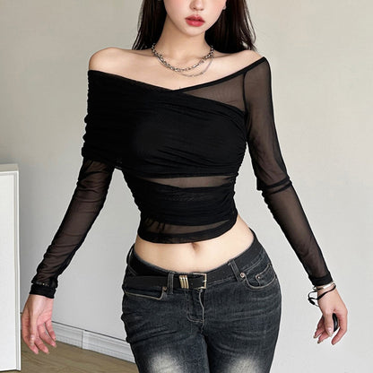 【Tops】セクシート透かし彫りTシャツ T01222