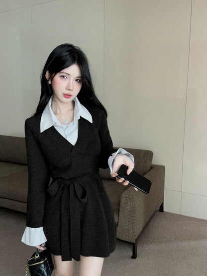 【Dress】フェイクレイヤードニットワンピース　Ｗ14432