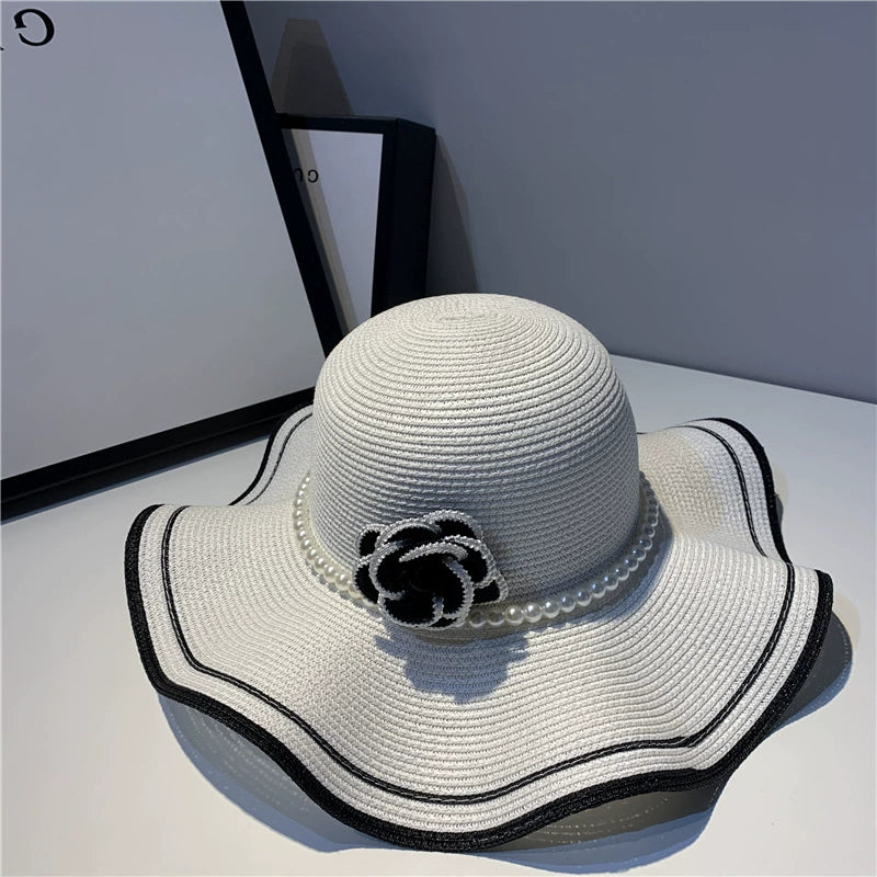 【雑貨】春夏レトロ椿の波状エッジのサンハット T01515
