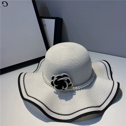 【雑貨】春夏レトロ椿の波状エッジのサンハット T01515