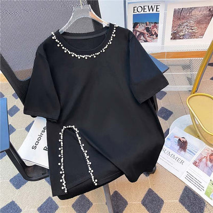 【Tops】パール装飾Tシャツ T01378