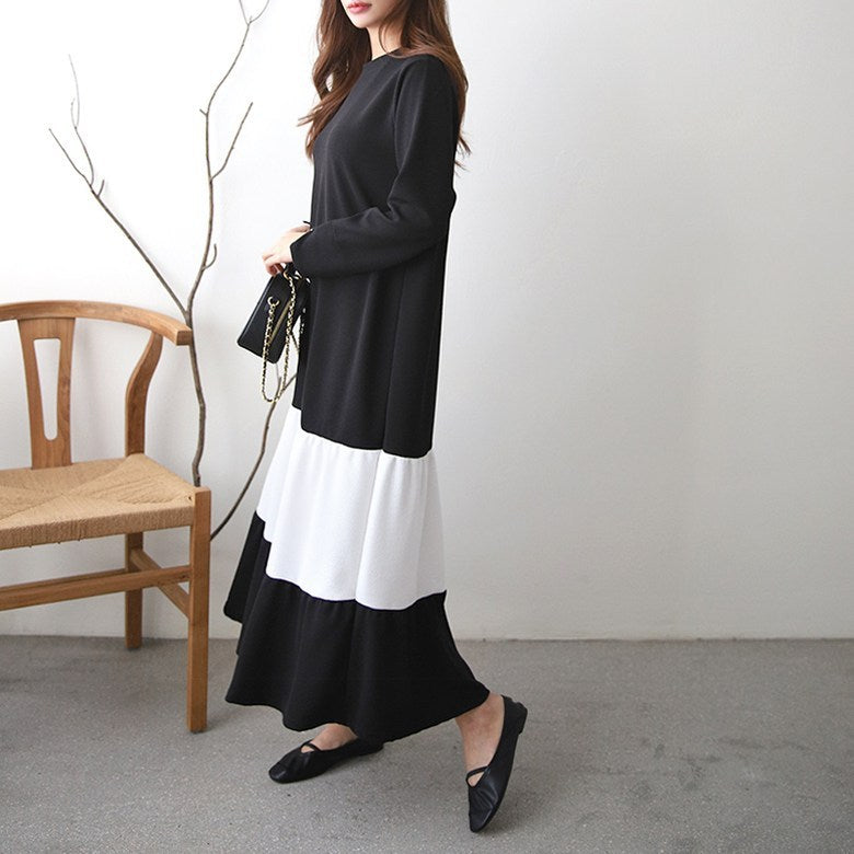 【Dress】ロング丈配色ワンピース　Z7836