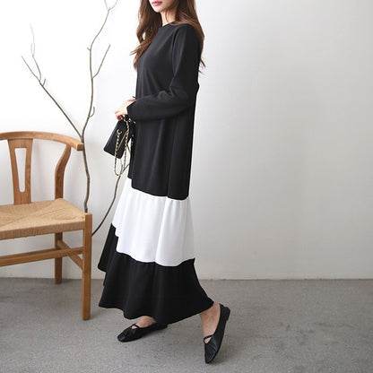 【Dress】ロング丈配色ワンピース　Z7836