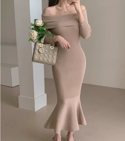 【Dress】オフショルダーマーメイドワンピース　W8194